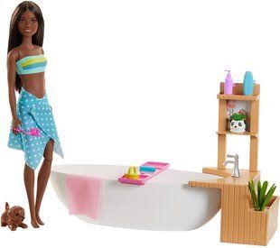 Ляльковий набір Barbie Брюнетка і Ванна кімната GJN33 фото