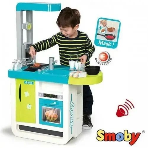 (Б/у ) интерактивная кухня smoby cherry blue со звуком и аксессуарами 310908 310908 фото