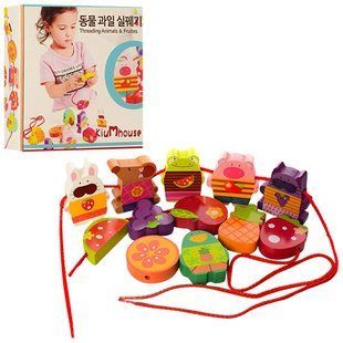 Деревянная игрушка Шнуровка MD 1079 12 деталей фрукты, животные 1079 фото