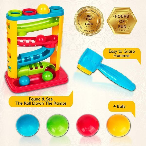Трек спуск горка с шариками и молотком"Башня с рампой " First Play Playkidz 30130 фото