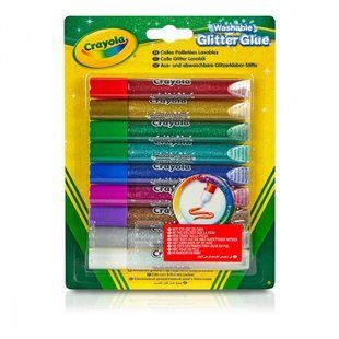 Crayola смываемые маркеры блестящего клея Глиттер Crayola Washable glitter glue c блестками 9 шт 2056288055 фото